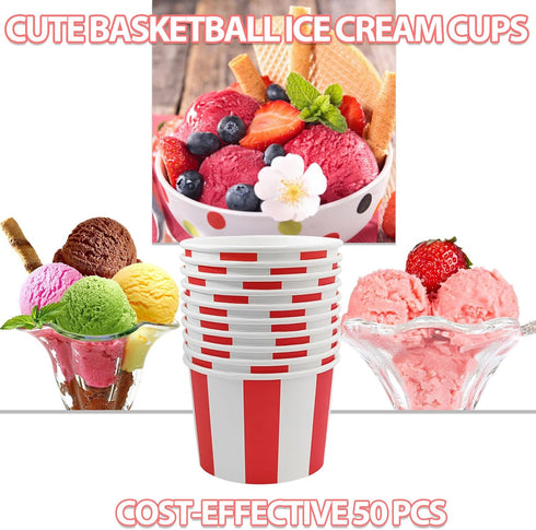 50 Pcs Red White Striped Ice Cream Cups Disposable Paper Snack Bowls 9oz Circus Carnival Paper Dessert Containers For Hot Or Cold Soup Yogurt Chri...