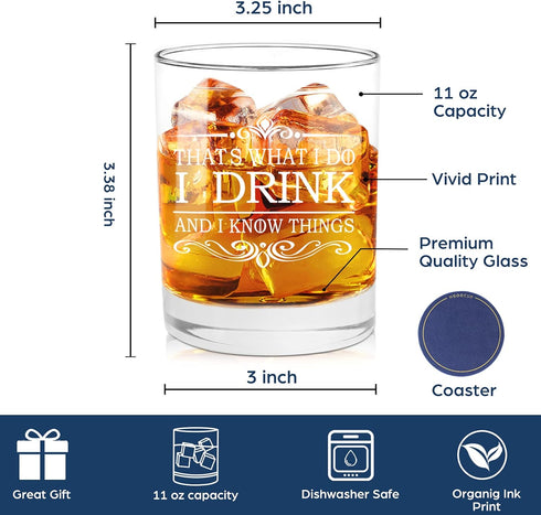 I Drink and I Know Things Funny Whiskey Glasses Gifts for Men or Women - Unique Festival, Birthday Gifts for Friends, Mom, Dad, Coworkers, Congrat...