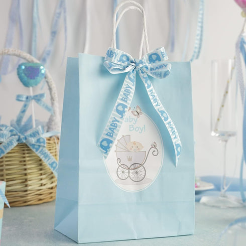 HUIHUANG Baby Blue Ribbon for Baby Shower Its A Boy Blue Ribbon Assorted Foot Print Elephant Satin Ribbon for Gift Wrapping Crafts Diaper Cake Bab...