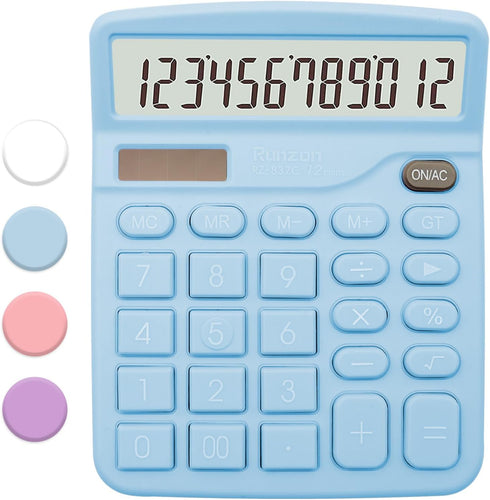 Blue Calculator, Basic Office Calculator, Desktop Calculator 12 Digit, Large LCD Display for Blue Office Supplies with Sensitive Button, Blue Desk...