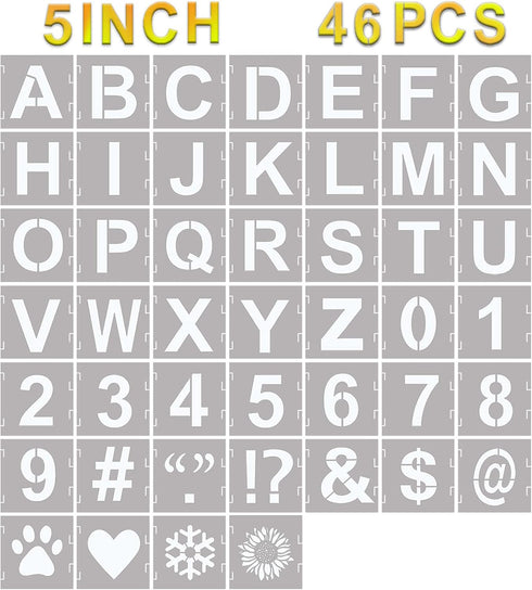 46 Pcs Letter Stencils Symbol Numbers Craft Stencils, Reusable Alphabet Templates Interlocking Stencil Kit for Painting on Wood, Wall, Fabric, Roc...