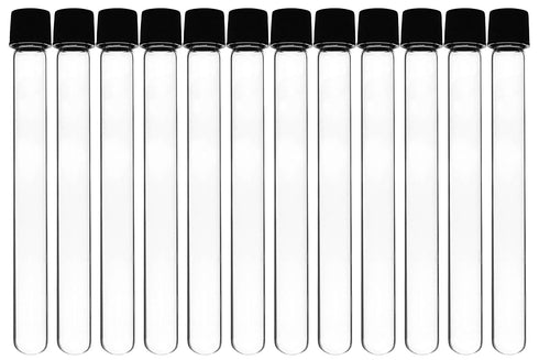EISCO 12PK Test Tubes, 20ml - Bakelite Screw Cap with Rubber Liner - Borosilicate 3.3 Glass - 5.9" x 0.6" - Round Bottom - Leak Proof...