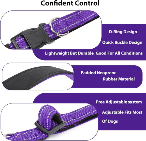 Reflective Dog Collar Padded with Soft Neoprene Breathable Quick Release Basic Dog Collars for Large Dogs Purple Girl...
