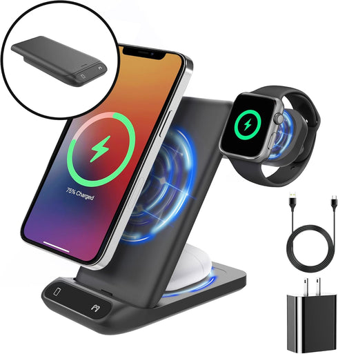 Wireless Charging Station 3 in 1 Wireless Phone and Watch Stand, 20 W Fast Charging, Foldable Travel Charger Stand for iPhone 15 14 13 12, for App...