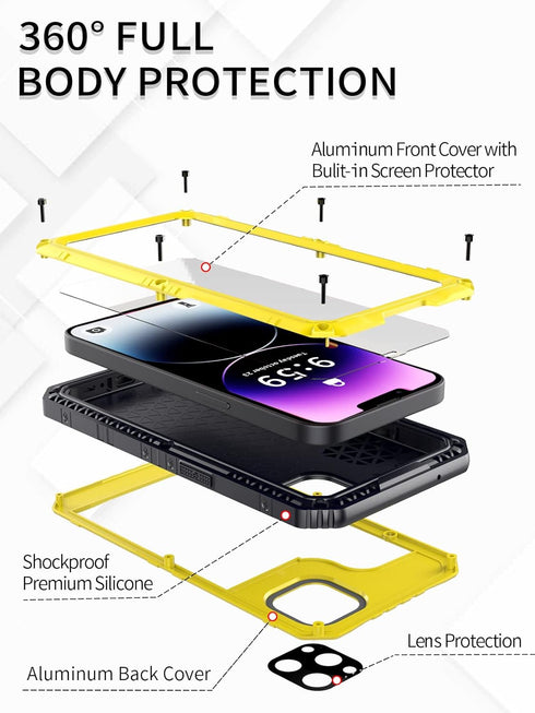 Unitedtime for iPhone 14 Pro Max Case Waterproof with Built-in Screen Protector Full Body Rugged Hard Silicone, Military Grade Shockproof Dustproo...