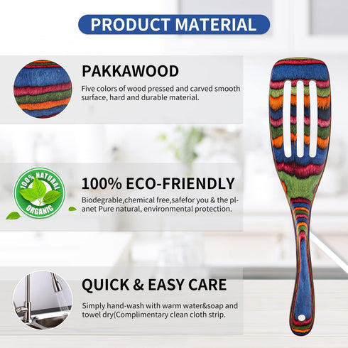 Spurtle Set, Wooden Utensils for Cooking, WOSPONFAN Kitchen Utensils Set, Pakkawood Kitchen Cooking Utensils Set, Apartment Essentials Wood Servin...