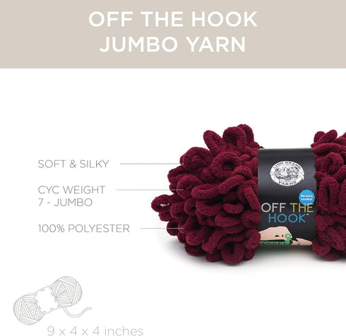 Lion Brand Yarn Off the Hook Yarn, Bulky No-Needle Craft Yarn for Crocheting, Hand-Knitting Yarn, 1-Pack, Cherry Bomb......