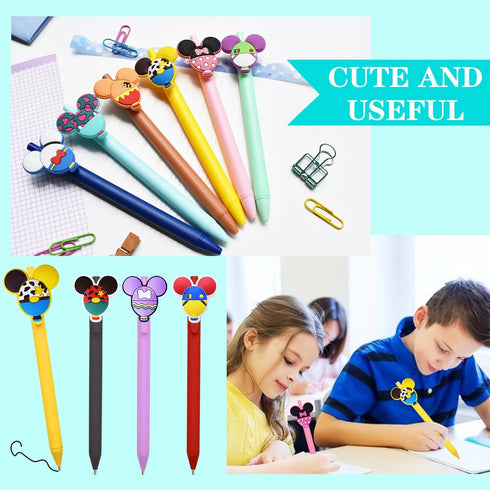 12 Pcs Cute Mouse Head Character Ears Pens Multi Color Pencil Nootbook Signature Office Desk Stationary Accessories Gifts for Student Teacher Scho...