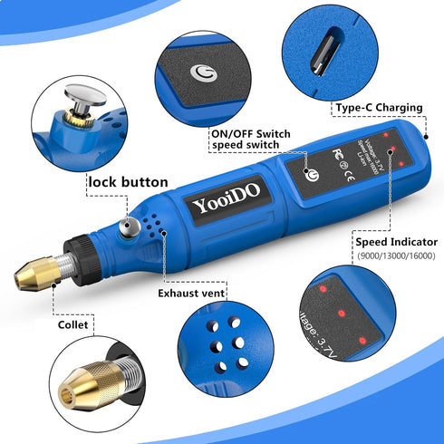 Mini Cordless Rotary, mini drill,3-Speed 3.7V rechargeable Kit with 41 Accessories, 16000rpm Multi-Purpose Power Tool for Sanding, Polishing, Grin...