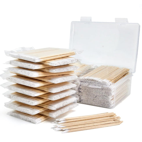 1500PCS Pointed Cotton Swabs with Storage Case - Microblading Cotton Swab 4 inch - Precision Tip Cotton Swabs with Wooden Sticks - Micro Swabs for...