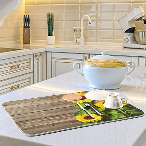 Summer Sunflower Dish Drying Mat Small for Kitchen Counter Decor 16x18 Inch Super Absorbent Tableware Dry Pad Baby Bottle Drainer Rack Mat for Cou...