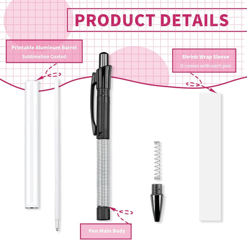 Sublimation Pens Blank With Shrink Wrap,Heat Transfer Sublimation Ballpoint Pen Aluminum Customized Clip Pen Personalized Pen For Christmas Diy Of...
