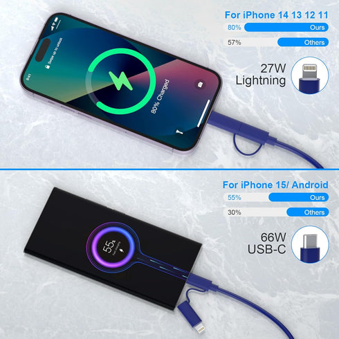 Coiled USB C to USB C and Lightning Cable 2 in 1 - Curly USB C Cable Car Charger Cord Android Auto Apple Carplay Cable [60W Fast Charging & Data S...