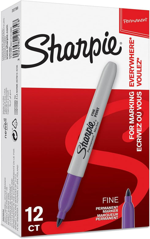 Sharpie Permanent Markers, Fine Point, Purple, Box of 12...