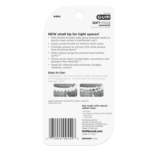 GUM Soft-Picks Advanced- Tight, Easy to Use Dental Picks for Teeth Cleaning and Gum Health, Disposable Interdental Brushes with Convenient Carry C...