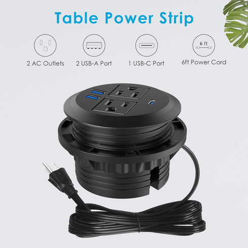 Recessed Power Grommet with AC Outlets, 20W Fast Charging USB-C Port - Flush-Mount for Desktop,Workspace Essential Desk Outlet...