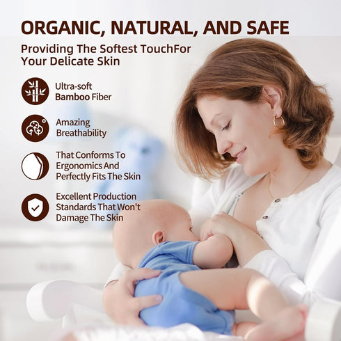 Organic Bamboo Nursing Breast Pads - 10-Pack Reusable Non-Slip Nipple Pads for Breastfeeding New Moms Postpartum Essentials (3.9inch) with Washing...