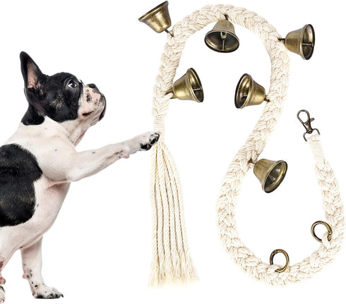 Dog Bell for Door Potty Training, Cotton Handwoven Dog Doorbell with 6 Extra Loud Bells for Dog Training, Adjustable Hanging Door Bell for Small M...