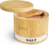 Salt Box Bamboo Salt Container with Swivel Lid and Spoon Small Spice Cellar with Label 8 oz Capacity salt Holder for Countertop with Magnetic to E...
