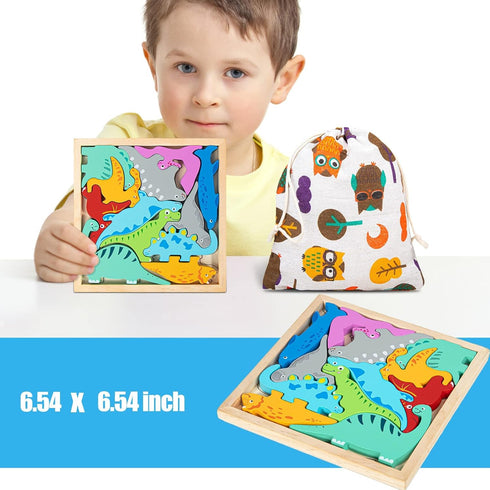 Wooden Dinosaur Puzzles for Toddlers 2-4, Stacking Dinosaur Blocks Toys for Kids 3-5, Toddler Montessori Toys for 2 3 4 Year Old Boy Girl Birthday...