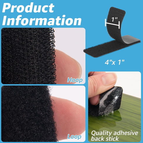 Art3d 16 Sets Hook and Loop Tape Sticky Back,1 in.x 4 in. Double-Sided Adhesive Strip,Heavy Duty...