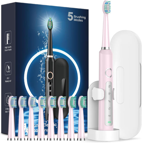M5 Sonic Electric Toothbrush for Adults - Rechargeable Electric Toothbrushes with 8 Heads & Travel Case, Power Electric Toothbrush with Holder, 3 ...