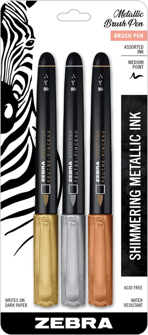 Zebra Pen Metallic Brush Pen, Medium Point, Pigment Ink, Assorted Colors, 21 Pack...