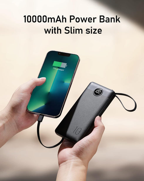 VEEKTOMX Portable Charger with Built-in Cables, 10000mAh Power Bank for iPhone, Slim Fast Charge USB C Battery Pack, Travel Essentials Powerbank C...