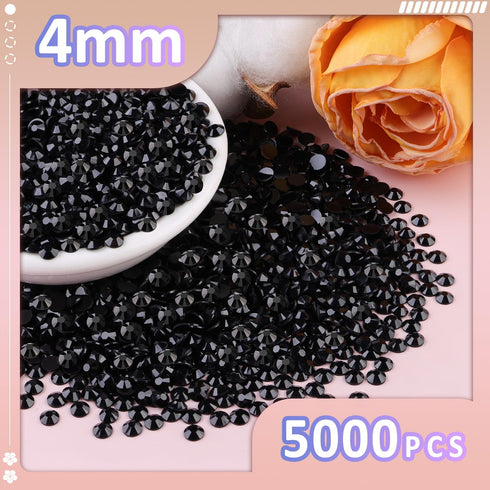 5000Pcs 4mm Resin Jelly Rhinestones with 3Pcs 10ml B7000 Jewelry Glue for Crafting, Black Flatback Gems, Bedazzling Crystal Bulk for DIY Crafts Cl...