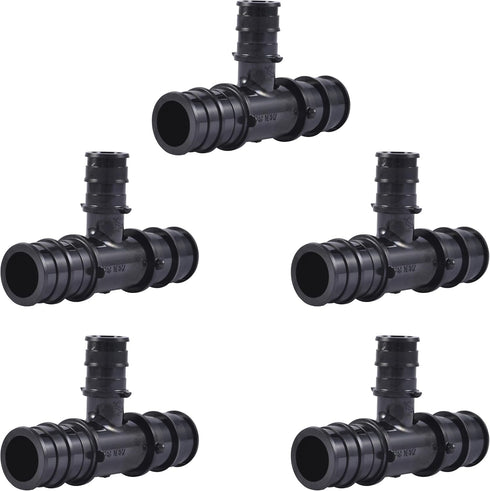 SharkBite 3/4 Inch x 3/4 Inch x 1/2 Inch Poly Expansion Reducing Tee for PEX-A Pipe, Pack of 5, Plastic Plumbing Fittings, Reducing Tee for PEX-A ...