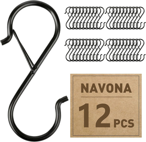 12 Pcs S Hooks Hanging Safety Buckle, 3.5 Inch Stainless-Steel Heavy-Duty S Hooks, Kitchen Pot Rack Hooks, Closet Hooks for Hanging Kitchen Utensi...