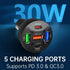 Tomorotec 65W Total, 5-Port USB C Car Charger Adapter Fit for iPhone, Samsung Galaxy, iPad, MacBook, Dash Cam - Multi-Port USB A/C with PD 30W QC ...