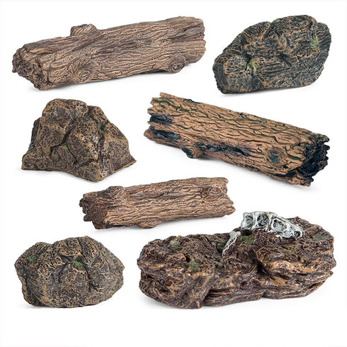 7PCS Miniature Tree Stumps Fake Tree Stump Decor Mini Stone Rock Statue Mini Garden Figurines for DIY Fairy Garden Miniature Moss Landscape...