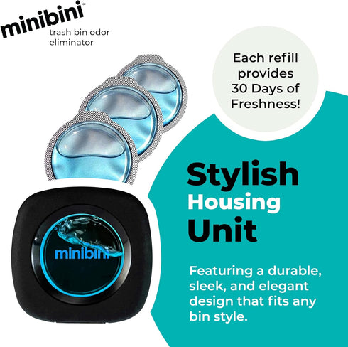 Flint Minibini Trash Can Deodorizer and Odor Eliminator, Garbage Can Air Freshener and Odor Control Up to 30 Days, Refill Pack...