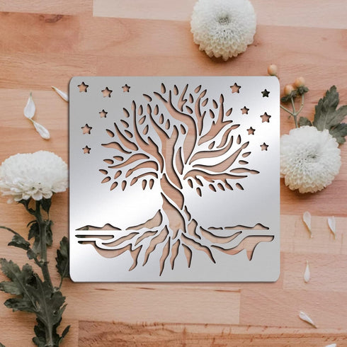 FINGERINSPIRE Tree of Life Metal Journal Stencil Stars Metal Painting Template Stainless Steel Multifunctional Planner Metal Stencils Templates fo...