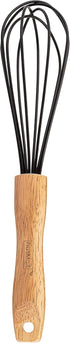 10" Silicone Whisk with Wood Handle - Black Whisk Head, Perfect for Pancake Batter, Eggs, Cake Mix, Blending, Gravy and Sauces...