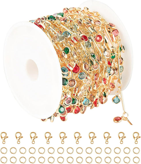 KYUNHOO Beautiful Dangle Glass Bead Chain for Jewelry Making 5M KC Gold Plated Brass Chain Roll with Lobster Claps and Jump Rings Necklace Bracele...