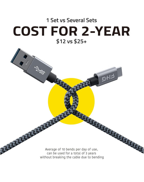 FHG 3.3FT USB 3.0 to USB C Cable 2Pack, High-Speed Transfer of 1GB in 2sec, 3A Fast Charging from 20% to 80% in 35mins, Sturdy Nylon Braided USB D...