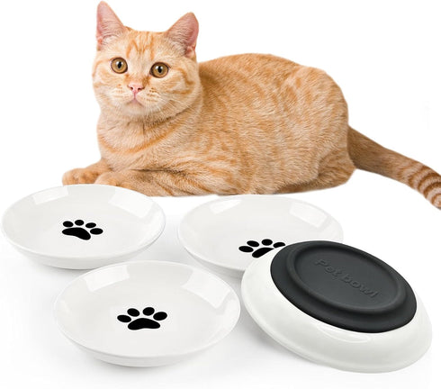 BNOSDM 4 Pcs Cat Food Bowls Ceramic Shallow Cat Dishes Non-Slip Silicone Bottom, Whisker Fatigue Pet Dry/Wet Food Plates Set for Indoor Small Cats...