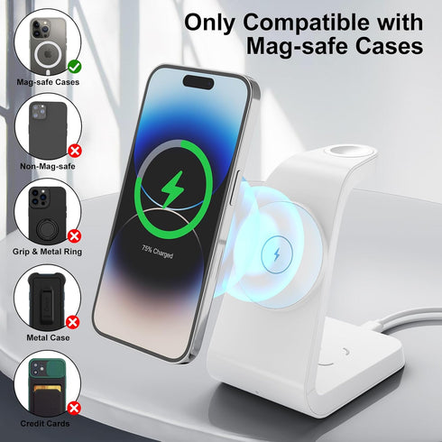 Wireless Charger, Magnetic Wireless Charger Compatible with iPhone 15 Pro/14/13/12 Series, Wireless Charging Station for Apple Watch Ultra 2/9/8/S...