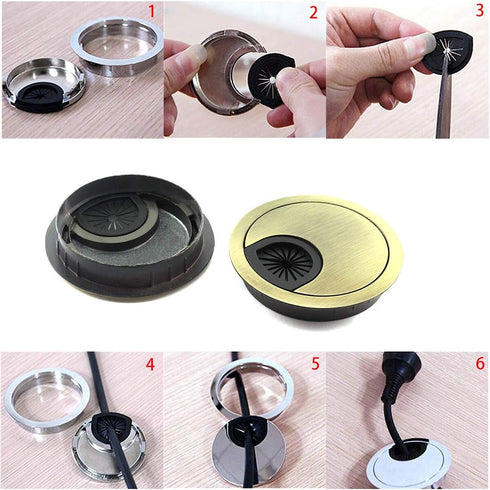 5pcs 2-3/8 inch (60mm) Metal Desk Grommets for Managing and Hiding Wire Cord Cable Hole Cover Office PC Desk Cable Cord Organizer Zinc Alloy Cover...