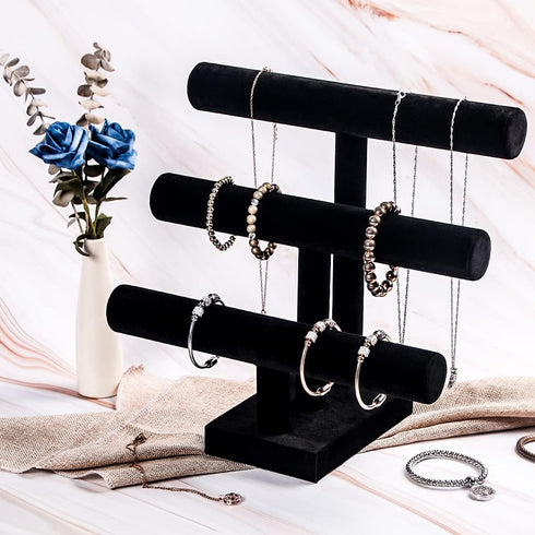 3 Tier Bracelet Holder,Bracelet Display Stand,Black Velvet Jewelry Organizer Displays for Necklace Scrunchies Watches Hair Ties....