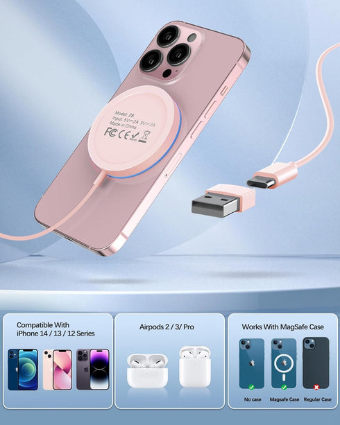 Magnetic Wireless Charger Fast Apple Mag-Safe Charger for iPhone 15 Pro Max/15 Pro/15/15 Plus/14/13/12 Series AirPods 3/2/Pro/Pro 2 LED Magnet Cha...