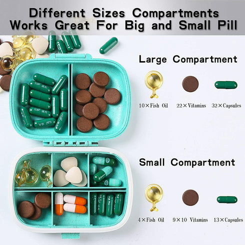4 Pack Pill Organizer, Daily Pill Case with Label, 8 Compartment Travel Pill Box for Pocket Purse, Medicine Case, Waterproof Portable Pill Supplem...