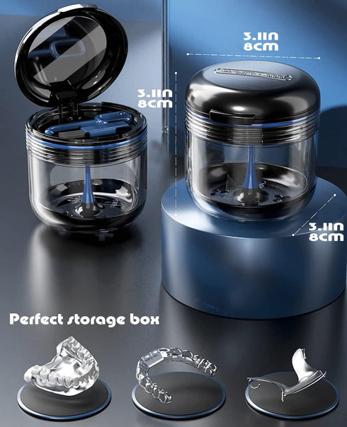 MURRI&MURRDI Retainer Case, Denture Bath Box with Strainer Basket, Mouth Guard Case, Braces Cleaner Cup, Cute Denture Holder Retainer Storage Soak...