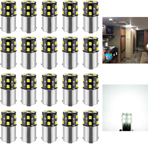 20PCS 1141 1156 Interior LED Light Bulbs for RV, Super Bright 18-SMD 6000K Xenon White 1073 1003 7506 BA15S LED Bulbs Replacement for Camper Trail...