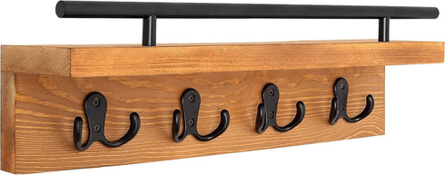 Mail and Key Holder for Wall, Decorative Wooden Wall Shelf with Hooks, Wall Mounted Coat Rack with Shelf, Keys Organizer, Entryway Hooks with Home...