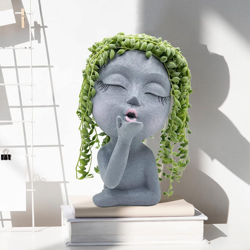Face Planter Pots, Unique Face Flower Pots for Indoor Outdoor Plants, Resin Head Planter Pots with Drainage Hole, Cute Lady Succulent Planter Pots...