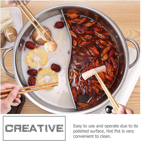 PACKOVE Double Flavor Hot Pot Divided Soup Pot Stainless Steel Hot Pot Dual Sided Pot Shabu Shabu Pot For Home (32CM?...
