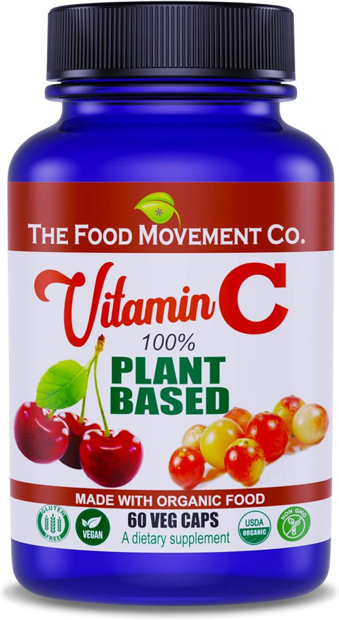 100% PLANT-BASED VITAMIN C 60 Capsules 125mg - Adults Immune System Antioxidant Support Dietary Supplement - Whole Food Vegan Supplements from Org...